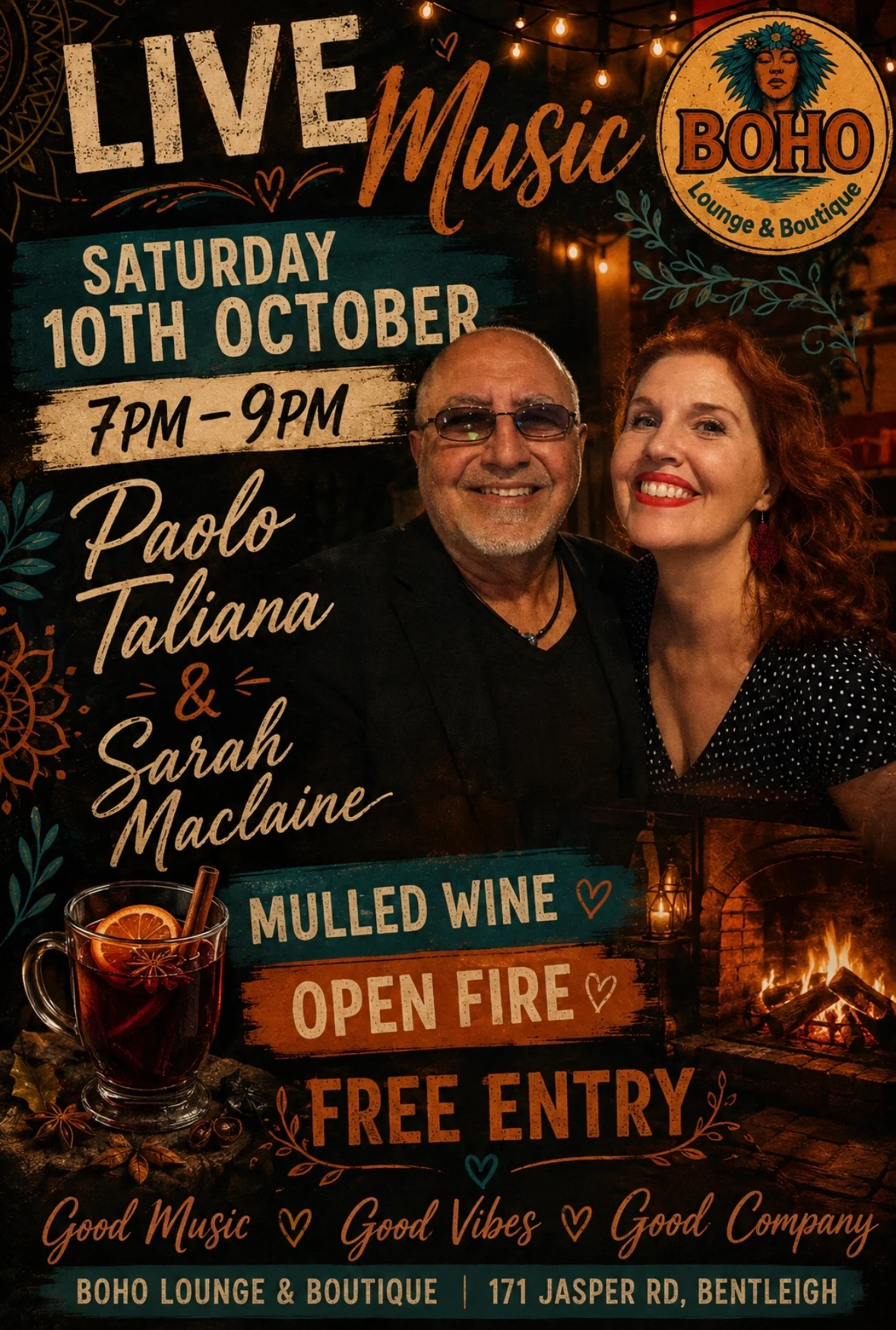 Sarah Maclaine and Paolo Taliana at Boho Lounge & Boutique